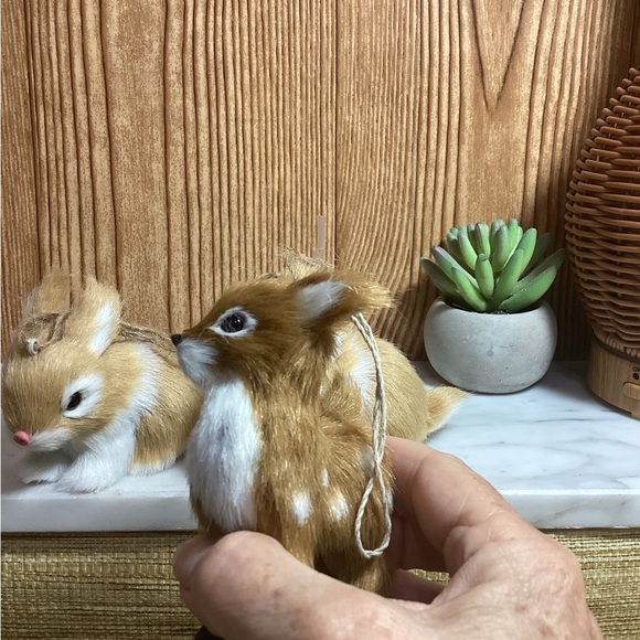 Lot of 3 Faux Fur Adorable Rabbit and Fawn Figurines - Picture 4 of 6